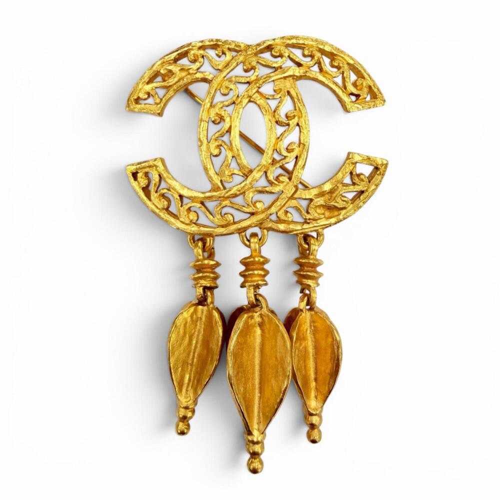 CHANEL Authentic Vintage Gold Logo Brooch